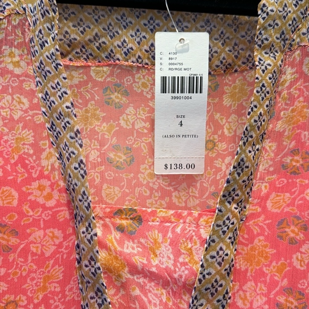 Maeve Anthropologie Swing Dress Morning Glory size 4 Babydoll Floral Pink sheer - Picture 7 of 8